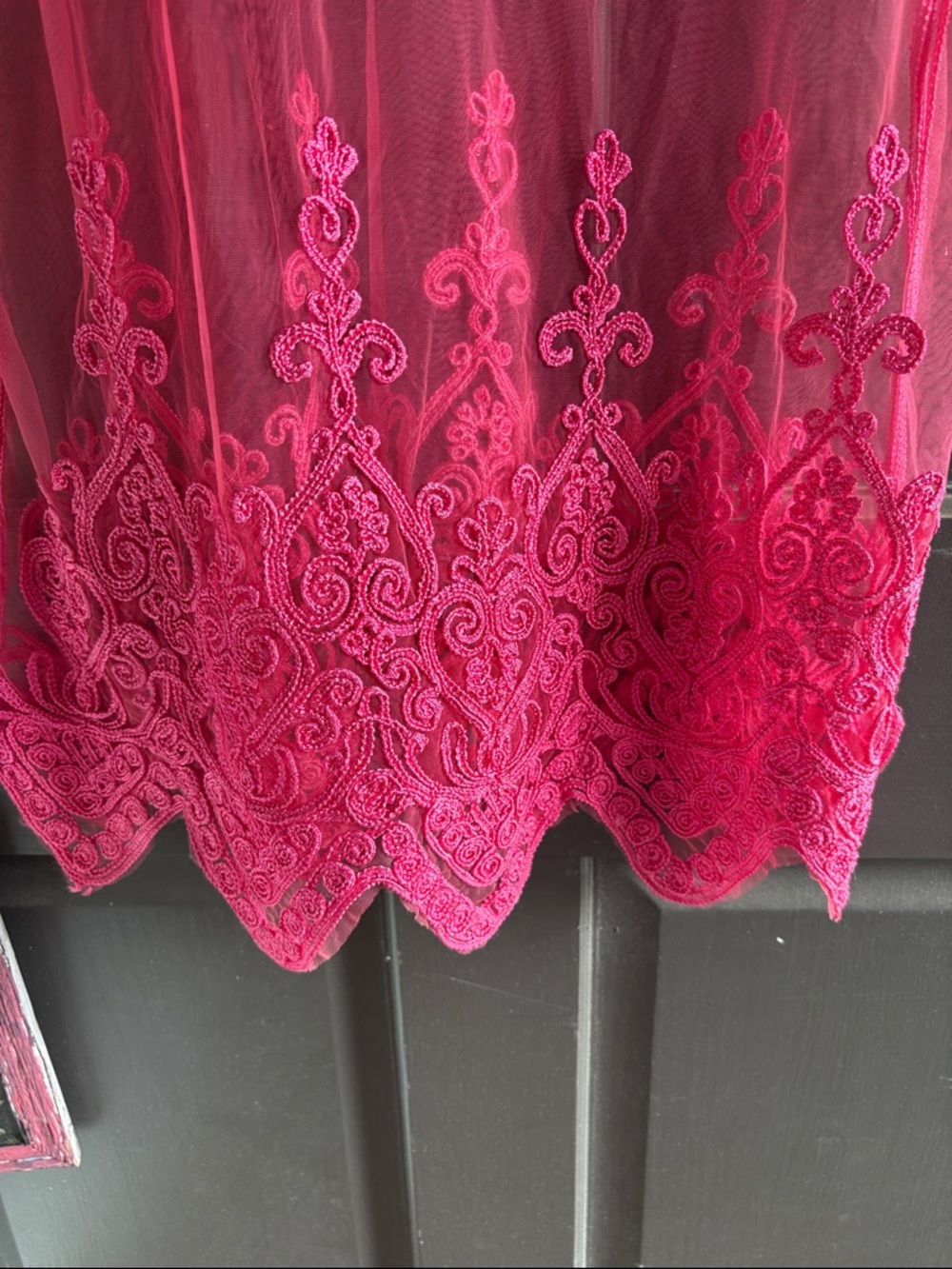 Sheer Embroidered Sleeveless Top - Hot Pink tulle and scalloped hem - Picture 4 of 6